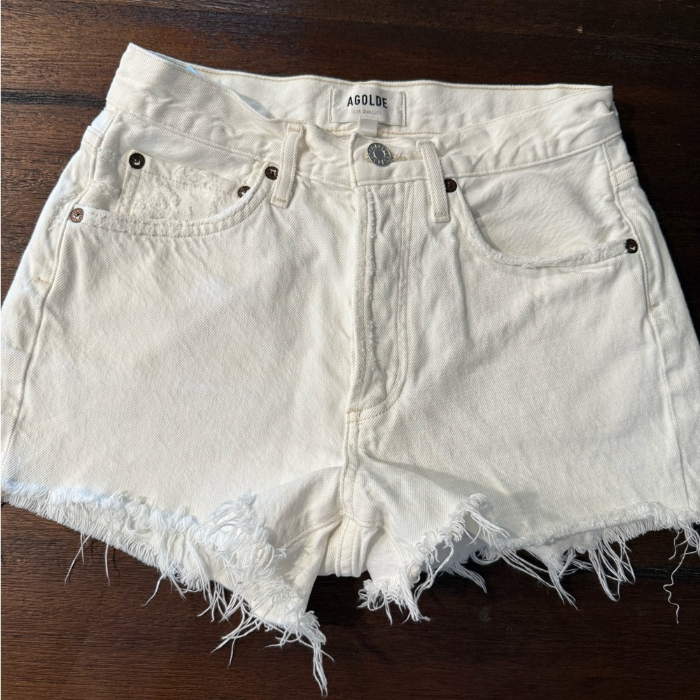 Agolde Cream High Waist Denim Shorts